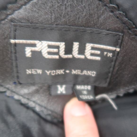 Vintage 80s Pelle Black Leather Mid-Length Blazer Jacket Oversized M - Picture 5 of 6